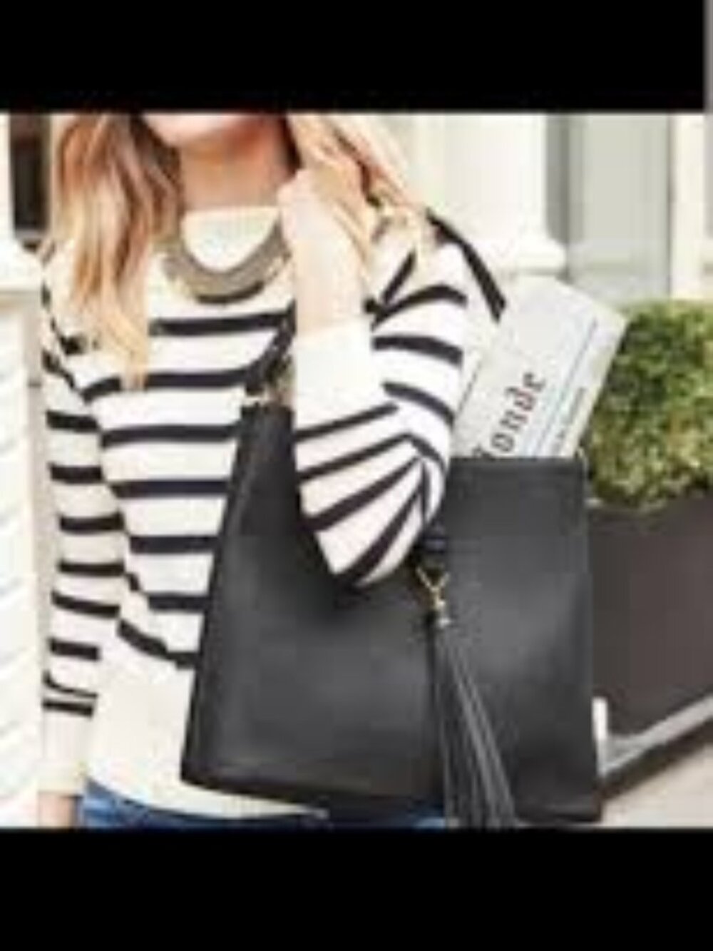 Stella & Dot Hayes LARGE Tassel Hobo Black Textured Shoulder Bag HOBO